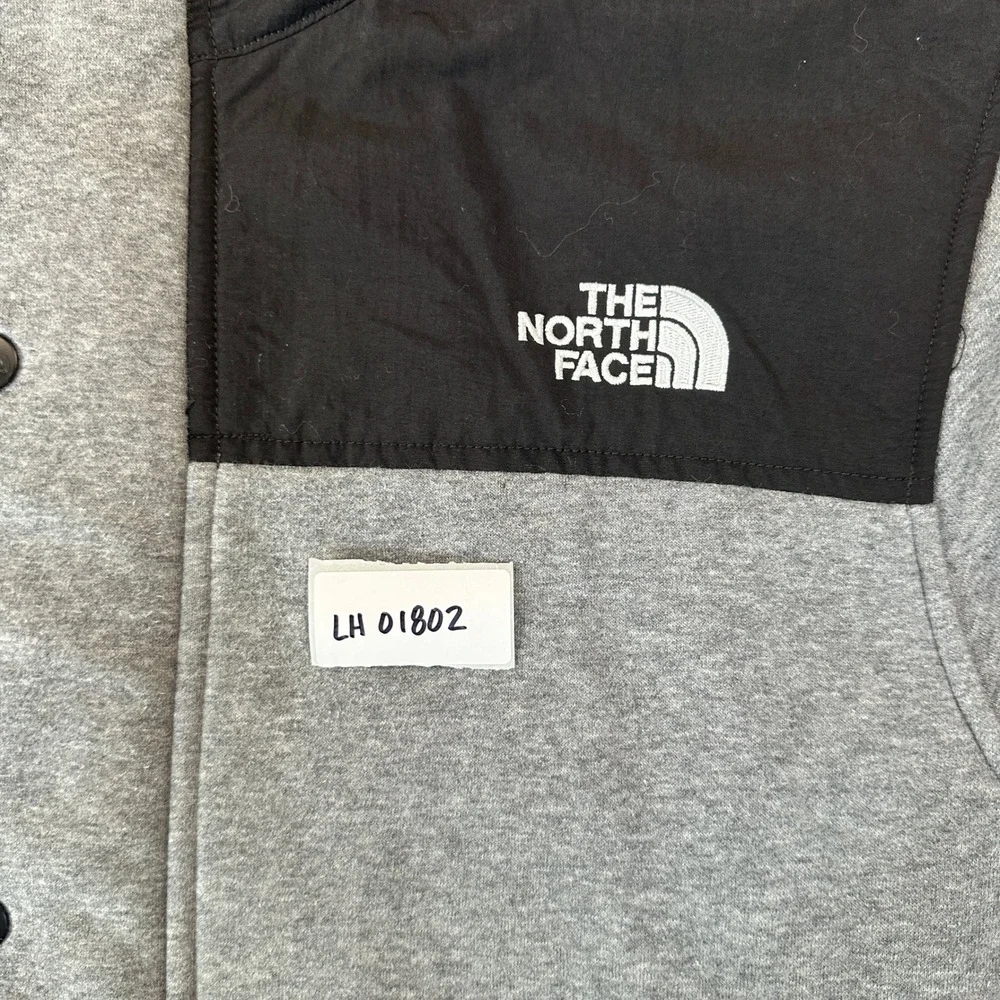 The North Face Mens Hooded Full Zip Jacket XL Grey Black Fleece Nylon Overlay